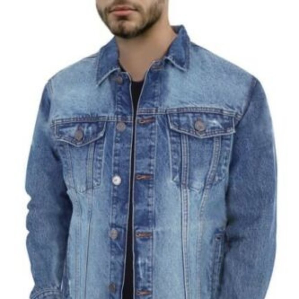 NWT XRAY Large Blue Slim Washed Denim Jacket with 2 flap closure chest pockets